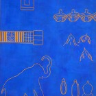 Liv Mette Larsen, Indisk skissebok, blå, 1996, eggtempera/lerret, 2,5 x 2 m